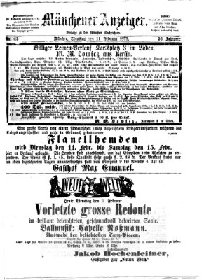 Münchener Anzeiger (Münchner neueste Nachrichten) Dienstag 11. Februar 1873