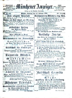 Münchener Anzeiger (Münchner neueste Nachrichten) Sonntag 16. Februar 1873