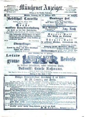 Münchener Anzeiger (Münchner neueste Nachrichten) Dienstag 18. Februar 1873