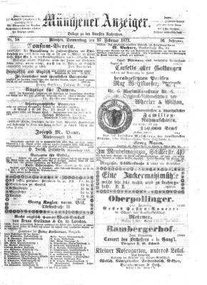 Münchener Anzeiger (Münchner neueste Nachrichten) Donnerstag 27. Februar 1873