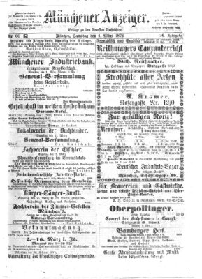 Münchener Anzeiger (Münchner neueste Nachrichten) Samstag 1. März 1873