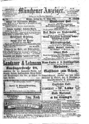 Münchener Anzeiger (Münchner neueste Nachrichten) Freitag 14. März 1873