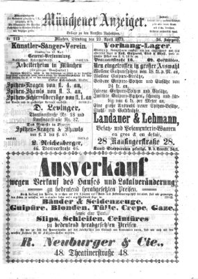 Münchener Anzeiger (Münchner neueste Nachrichten) Dienstag 22. April 1873