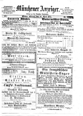 Münchener Anzeiger (Münchner neueste Nachrichten) Mittwoch 30. April 1873