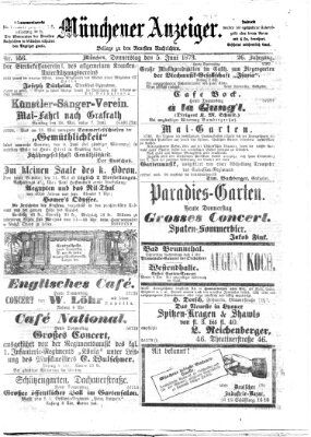 Münchener Anzeiger (Münchner neueste Nachrichten) Donnerstag 5. Juni 1873