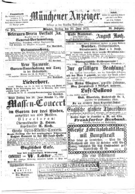 Münchener Anzeiger (Münchner neueste Nachrichten) Freitag 20. Juni 1873