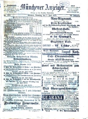 Münchener Anzeiger (Münchner neueste Nachrichten) Dienstag 1. Juli 1873