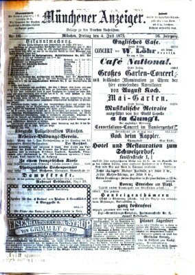 Münchener Anzeiger (Münchner neueste Nachrichten) Freitag 4. Juli 1873