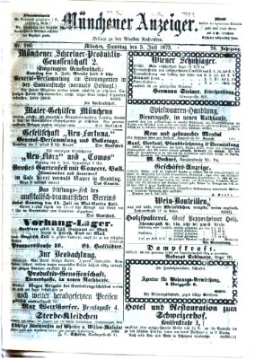 Münchener Anzeiger (Münchner neueste Nachrichten) Samstag 5. Juli 1873
