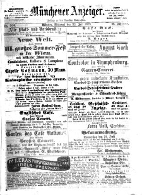 Münchener Anzeiger (Münchner neueste Nachrichten) Mittwoch 23. Juli 1873