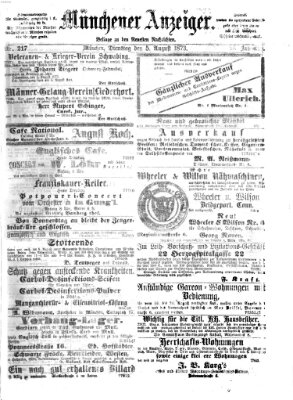 Münchener Anzeiger (Münchner neueste Nachrichten) Dienstag 5. August 1873