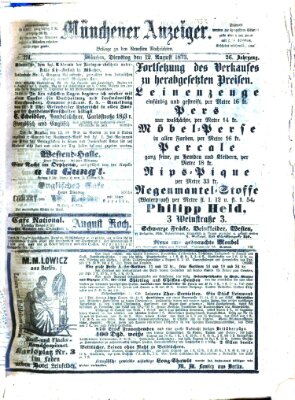 Münchener Anzeiger (Münchner neueste Nachrichten) Dienstag 12. August 1873