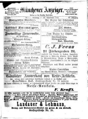 Münchener Anzeiger (Münchner neueste Nachrichten) Samstag 27. September 1873