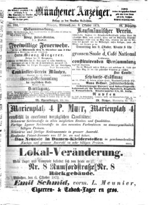 Münchener Anzeiger (Münchner neueste Nachrichten) Mittwoch 8. Oktober 1873