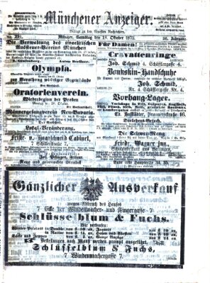 Münchener Anzeiger (Münchner neueste Nachrichten) Samstag 18. Oktober 1873