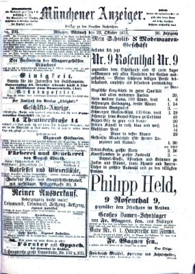 Münchener Anzeiger (Münchner neueste Nachrichten) Mittwoch 22. Oktober 1873