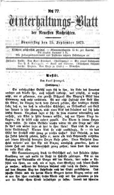 Neueste Nachrichten aus dem Gebiete der Politik. Unterhaltungs-Blatt der Neuesten Nachrichten (Münchner neueste Nachrichten) Donnerstag 25. September 1873