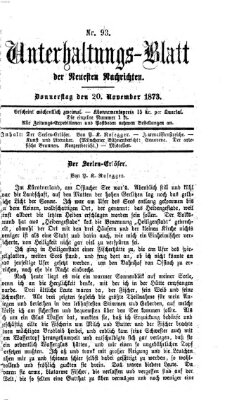 Neueste Nachrichten aus dem Gebiete der Politik. Unterhaltungs-Blatt der Neuesten Nachrichten (Münchner neueste Nachrichten) Donnerstag 20. November 1873