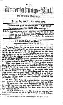 Neueste Nachrichten aus dem Gebiete der Politik. Unterhaltungs-Blatt der Neuesten Nachrichten (Münchner neueste Nachrichten) Donnerstag 27. November 1873