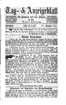 Tag- und Anzeigeblatt für Kempten und das Allgäu Samstag 28. Januar 1871