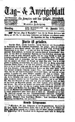 Tag- und Anzeigeblatt für Kempten und das Allgäu Dienstag 31. Januar 1871