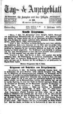 Tag- und Anzeigeblatt für Kempten und das Allgäu Donnerstag 9. Februar 1871