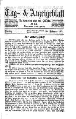 Tag- und Anzeigeblatt für Kempten und das Allgäu Freitag 10. Februar 1871