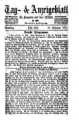 Tag- und Anzeigeblatt für Kempten und das Allgäu Sonntag 12. Februar 1871