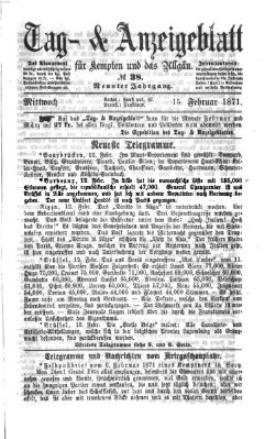 Tag- und Anzeigeblatt für Kempten und das Allgäu Mittwoch 15. Februar 1871