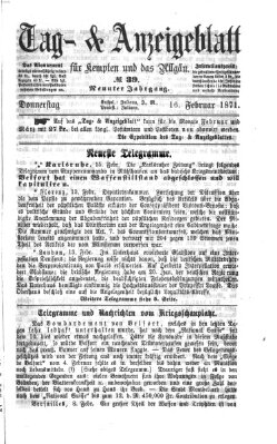 Tag- und Anzeigeblatt für Kempten und das Allgäu Donnerstag 16. Februar 1871