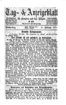 Tag- und Anzeigeblatt für Kempten und das Allgäu Donnerstag 23. Februar 1871