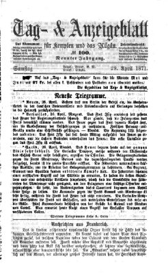 Tag- und Anzeigeblatt für Kempten und das Allgäu Samstag 29. April 1871