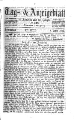 Tag- und Anzeigeblatt für Kempten und das Allgäu Donnerstag 1. Juni 1871