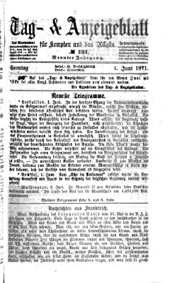 Tag- und Anzeigeblatt für Kempten und das Allgäu Sonntag 4. Juni 1871