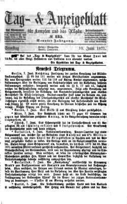 Tag- und Anzeigeblatt für Kempten und das Allgäu Samstag 10. Juni 1871