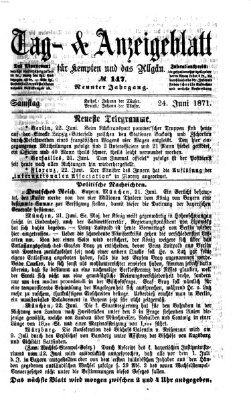 Tag- und Anzeigeblatt für Kempten und das Allgäu Samstag 24. Juni 1871