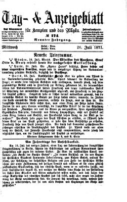 Tag- und Anzeigeblatt für Kempten und das Allgäu Mittwoch 26. Juli 1871