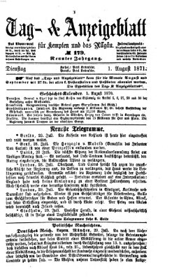 Tag- und Anzeigeblatt für Kempten und das Allgäu Dienstag 1. August 1871