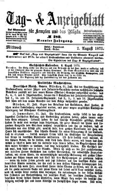 Tag- und Anzeigeblatt für Kempten und das Allgäu Mittwoch 2. August 1871