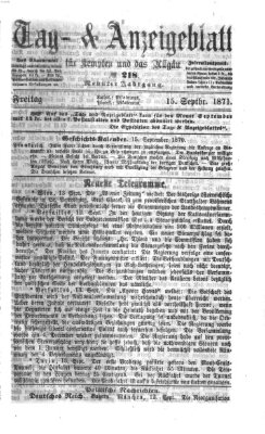 Tag- und Anzeigeblatt für Kempten und das Allgäu Freitag 15. September 1871