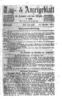 Tag- und Anzeigeblatt für Kempten und das Allgäu Mittwoch 20. September 1871