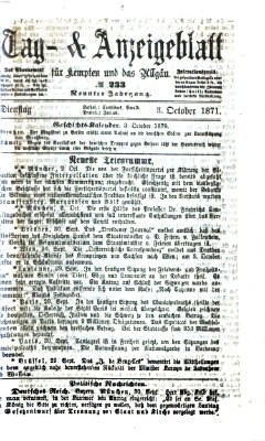 Tag- und Anzeigeblatt für Kempten und das Allgäu Dienstag 3. Oktober 1871