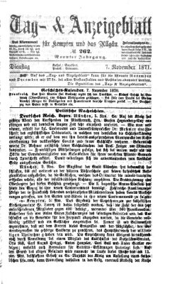 Tag- und Anzeigeblatt für Kempten und das Allgäu Dienstag 7. November 1871