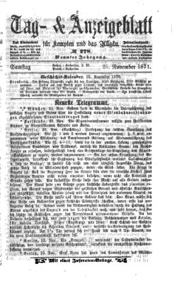 Tag- und Anzeigeblatt für Kempten und das Allgäu Samstag 25. November 1871