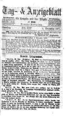 Tag- und Anzeigeblatt für Kempten und das Allgäu Samstag 2. Dezember 1871