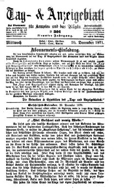 Tag- und Anzeigeblatt für Kempten und das Allgäu Mittwoch 20. Dezember 1871