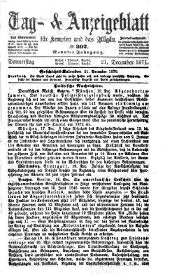 Tag- und Anzeigeblatt für Kempten und das Allgäu Donnerstag 21. Dezember 1871