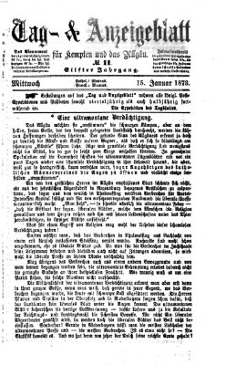 Tag- und Anzeigeblatt für Kempten und das Allgäu Mittwoch 15. Januar 1873