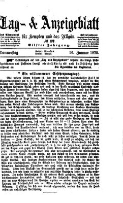 Tag- und Anzeigeblatt für Kempten und das Allgäu Donnerstag 16. Januar 1873