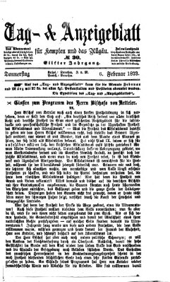 Tag- und Anzeigeblatt für Kempten und das Allgäu Donnerstag 6. Februar 1873